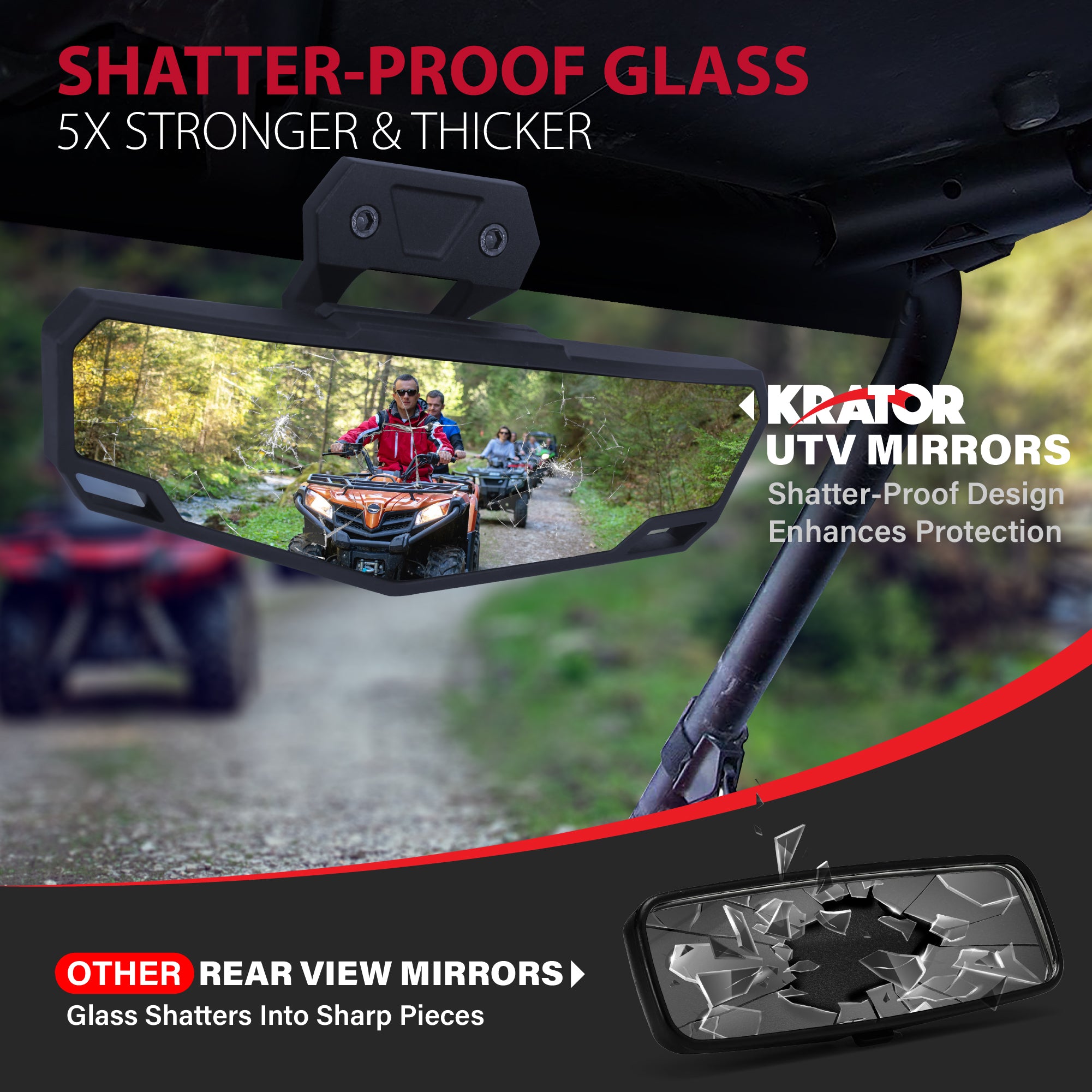 Krator UTV Rear View Mirror for Roll Bar Mounting Brackets, Replaces OEM 2883763