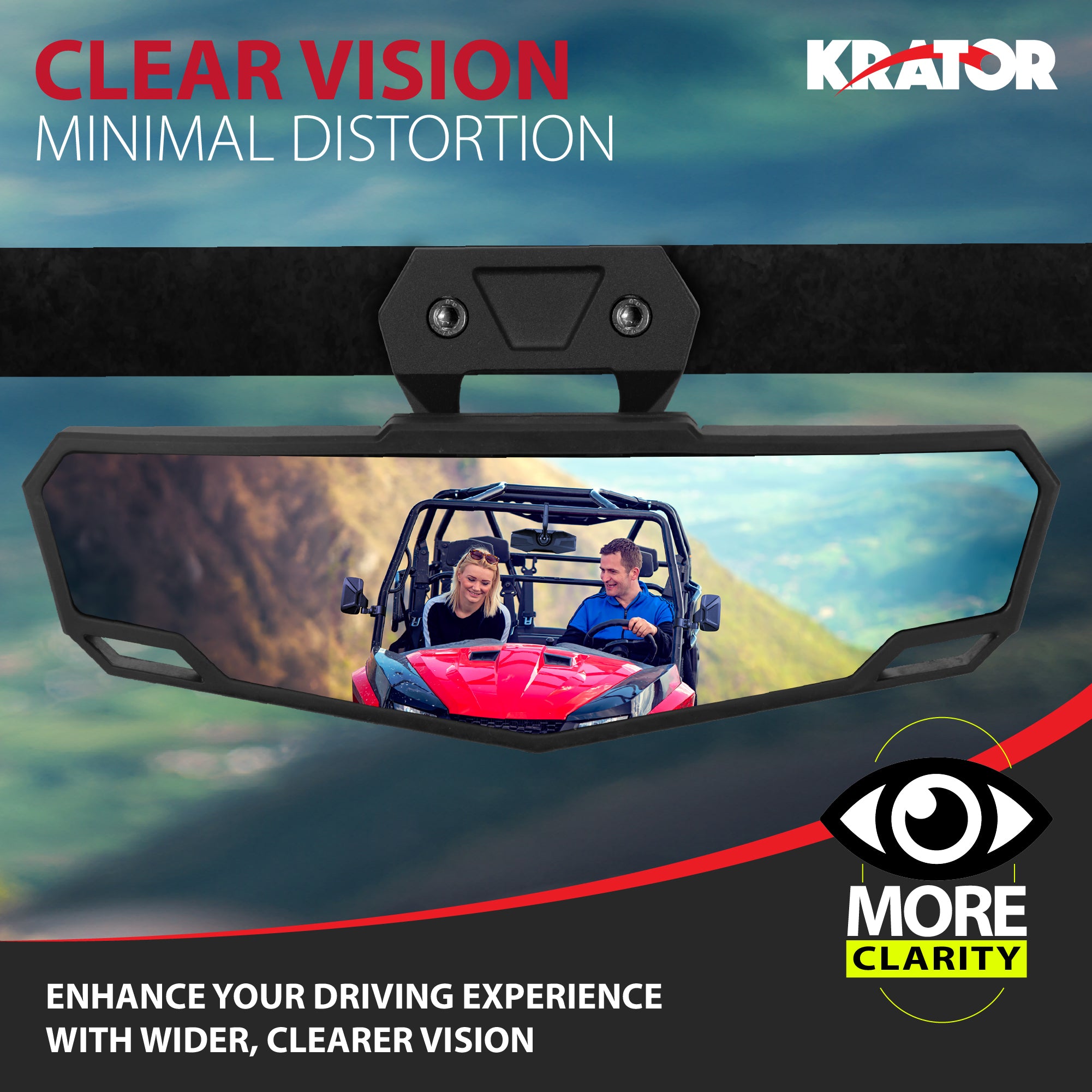 Krator UTV Rear View Mirror for Roll Bar Mounting Brackets, Replaces OEM 2883763