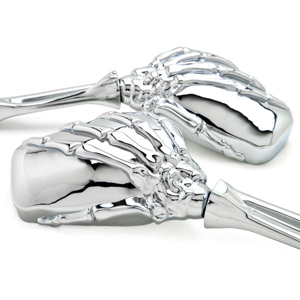 Custom Chrome Motorcycle Skeleton Bone Hands Mirrors with Skeleton Arms - Free Adapters