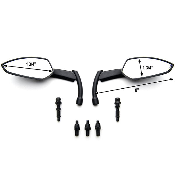 Black Grim Reaper Universal Custom Motorcycle Mirrors - Free Adapters