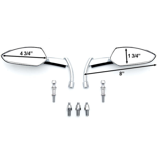 Chrome Grim Reaper Universal Custom Motorcycle Cruiser Mirrors - Free Adapters