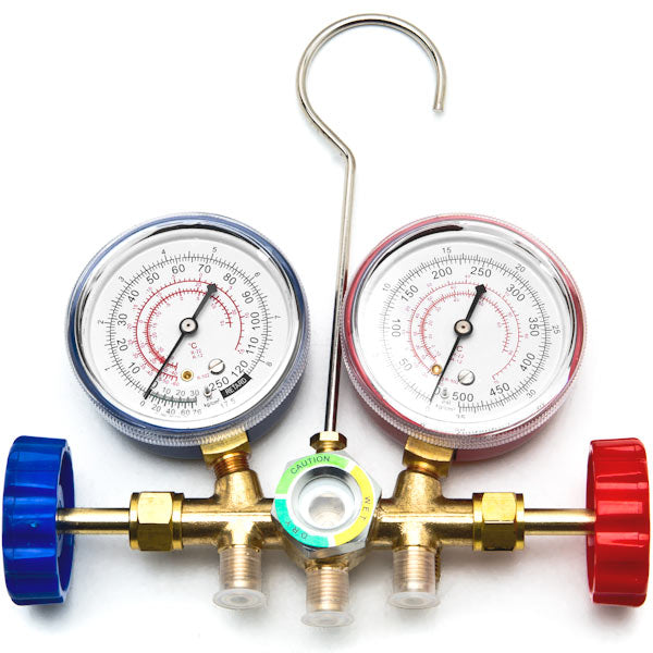 HVAC R12 R22 R502 A/C Diagnostic Manifold Gauge Kit w/ 3 Color 60" Charging Hose