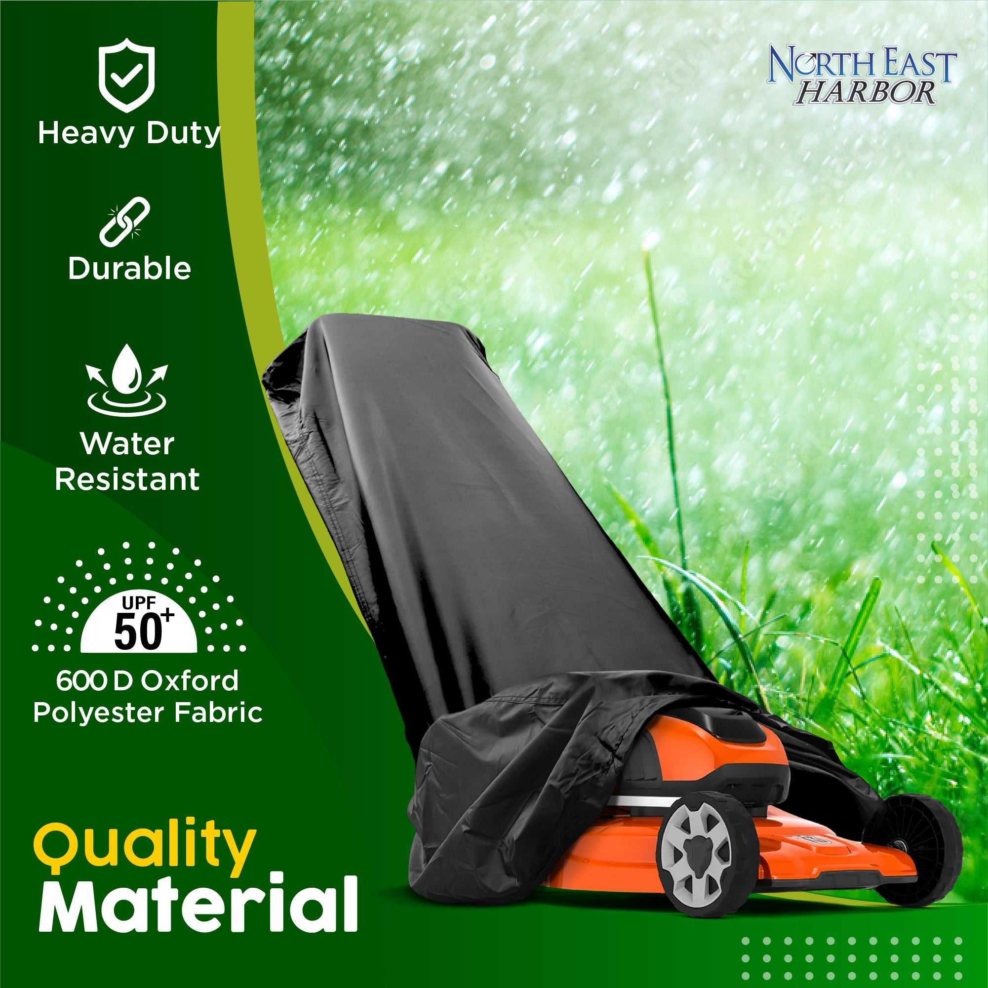 Lawn Mower Cover, Marine Grade 600D, Push Mower Cover, Outdoor Storage Lawn Mower Cover Waterproof Heavy Duty, UV Protection Universal Push Lawn Mower Covers for Outside