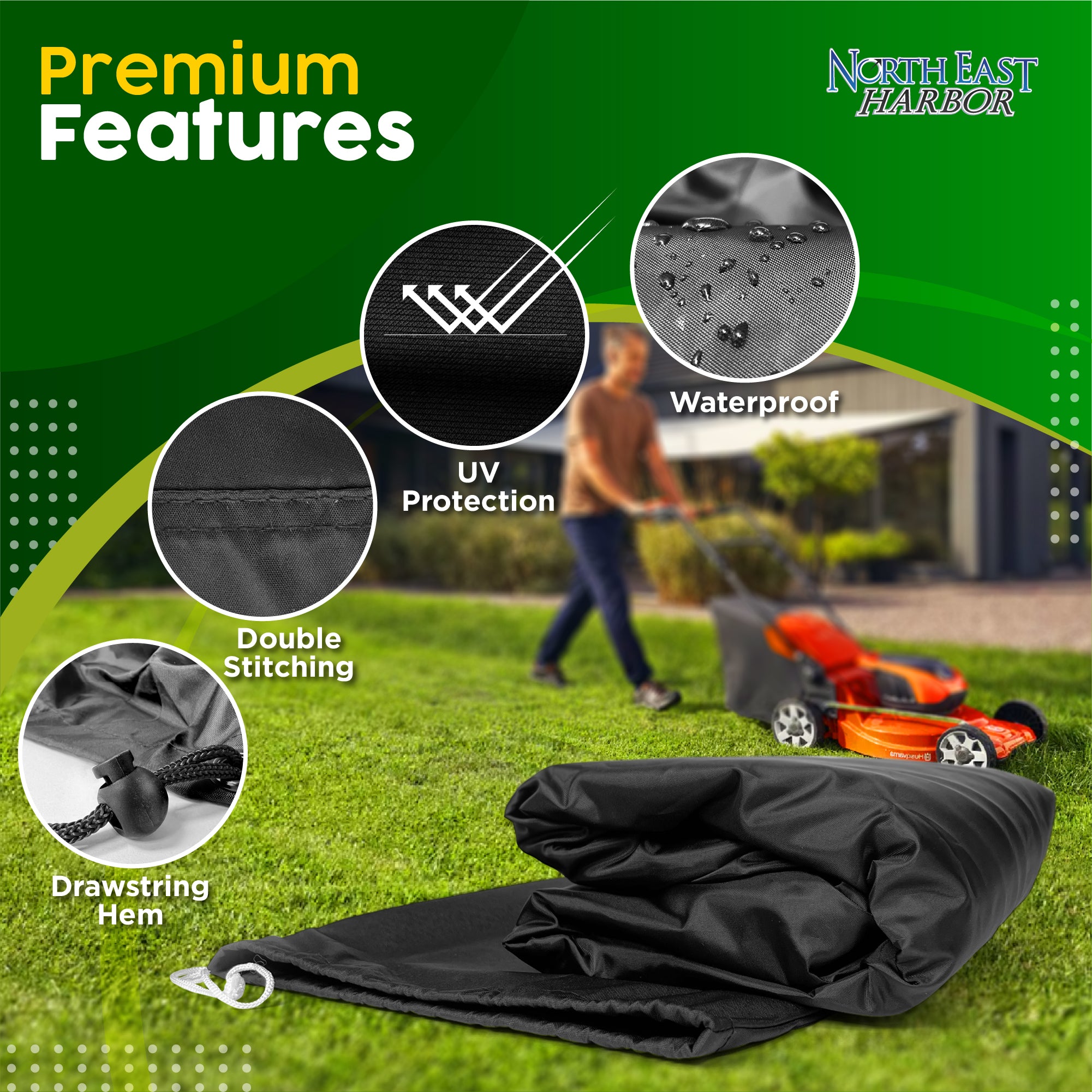 Lawn Mower Cover, Marine Grade 600D, Push Mower Cover, Outdoor Storage Lawn Mower Cover Waterproof Heavy Duty, UV Protection Universal Push Lawn Mower Covers for Outside