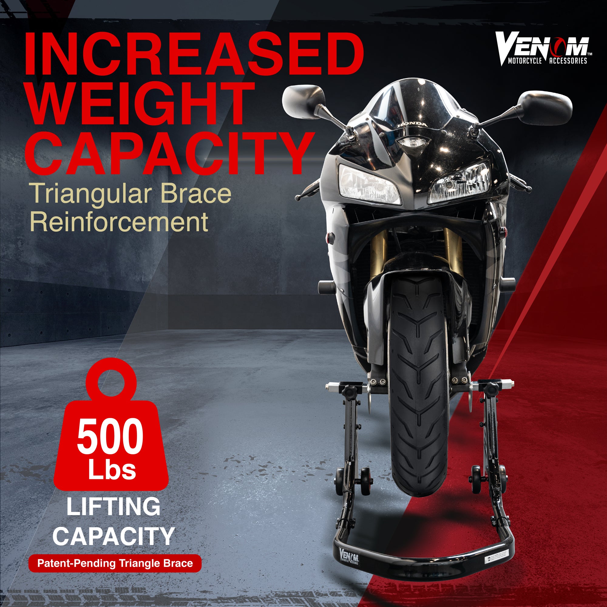 Venom Motorcycle Front Stand Fork Lift, Universal Sport Bike Front Wheel Motorcycle Lift Stand