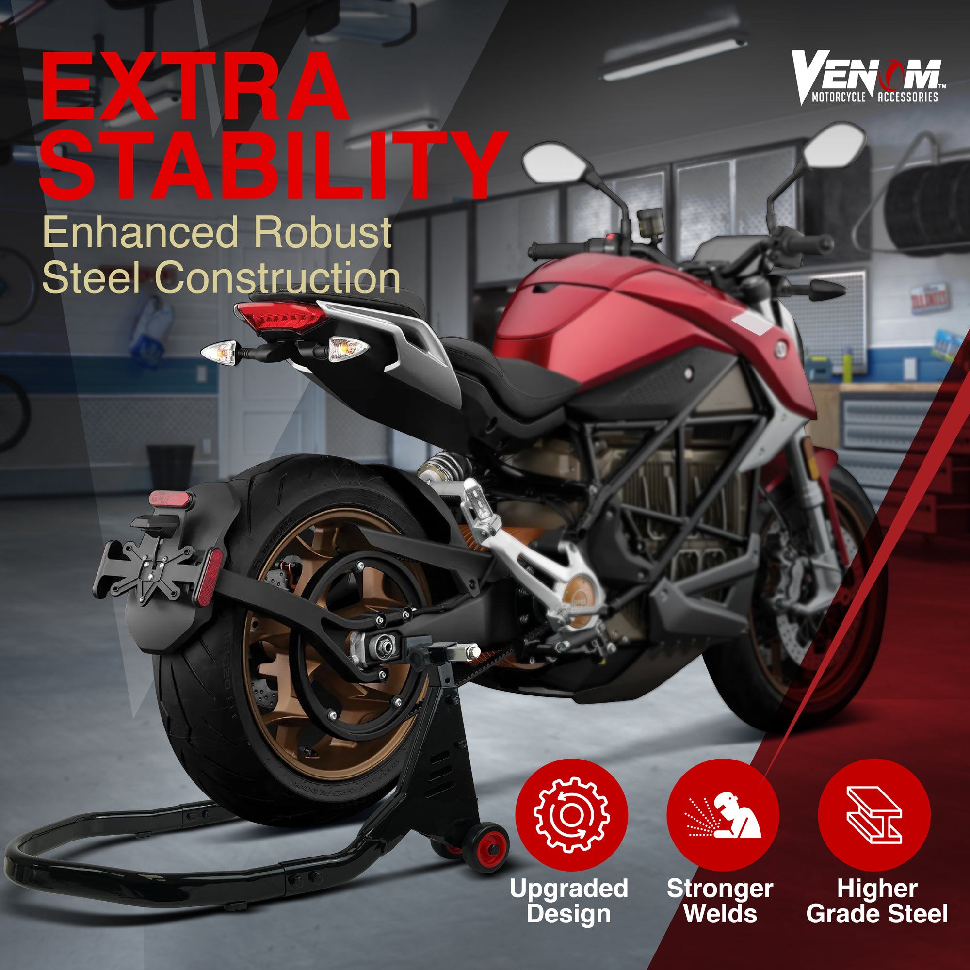 Venom Motorcycle Rear Stand Paddle Lift, Universal Sport Bike Rear Wheel Motorcycle Lift Stand