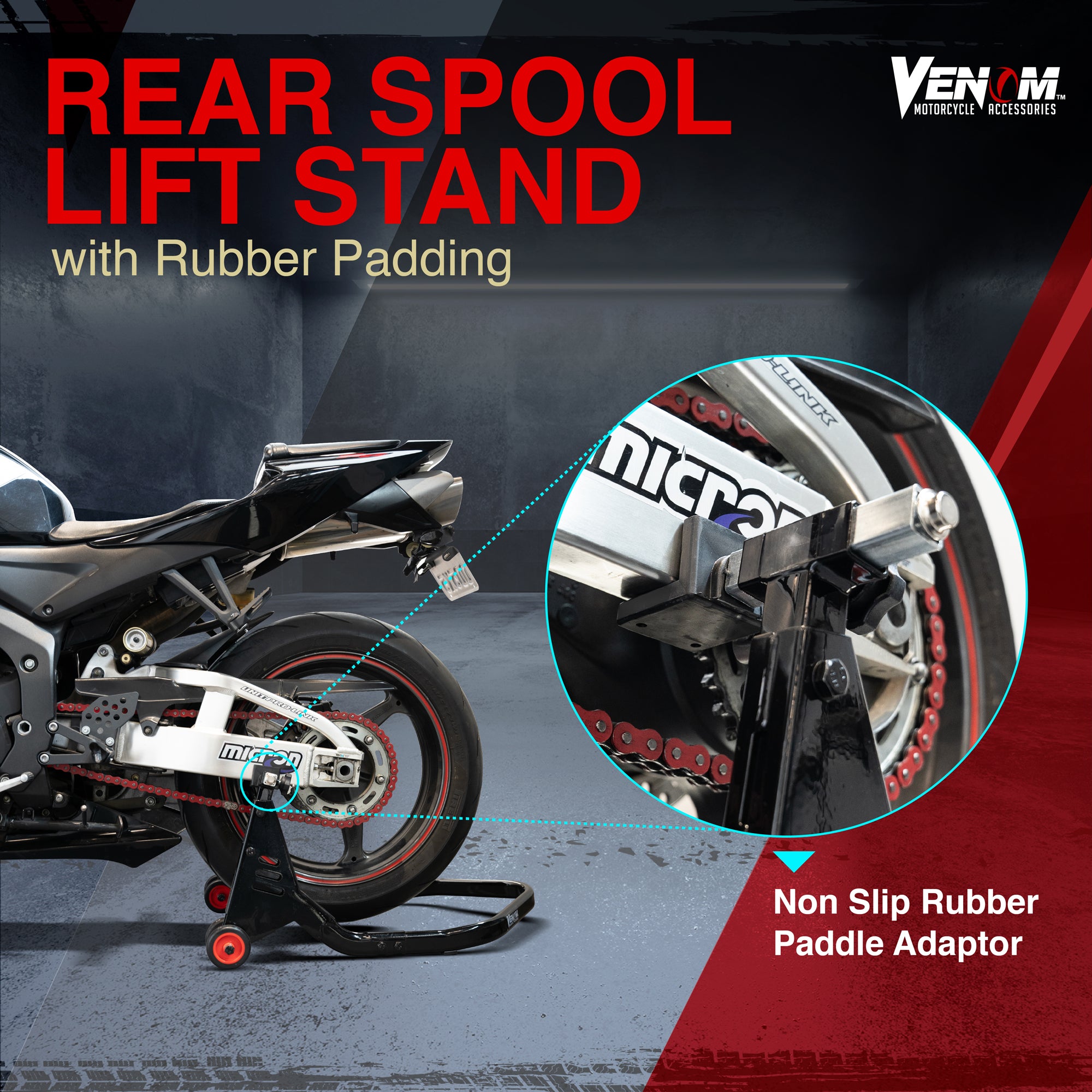 Venom Motorcycle Rear Stand Paddle Lift, Universal Sport Bike Rear Wheel Motorcycle Lift Stand