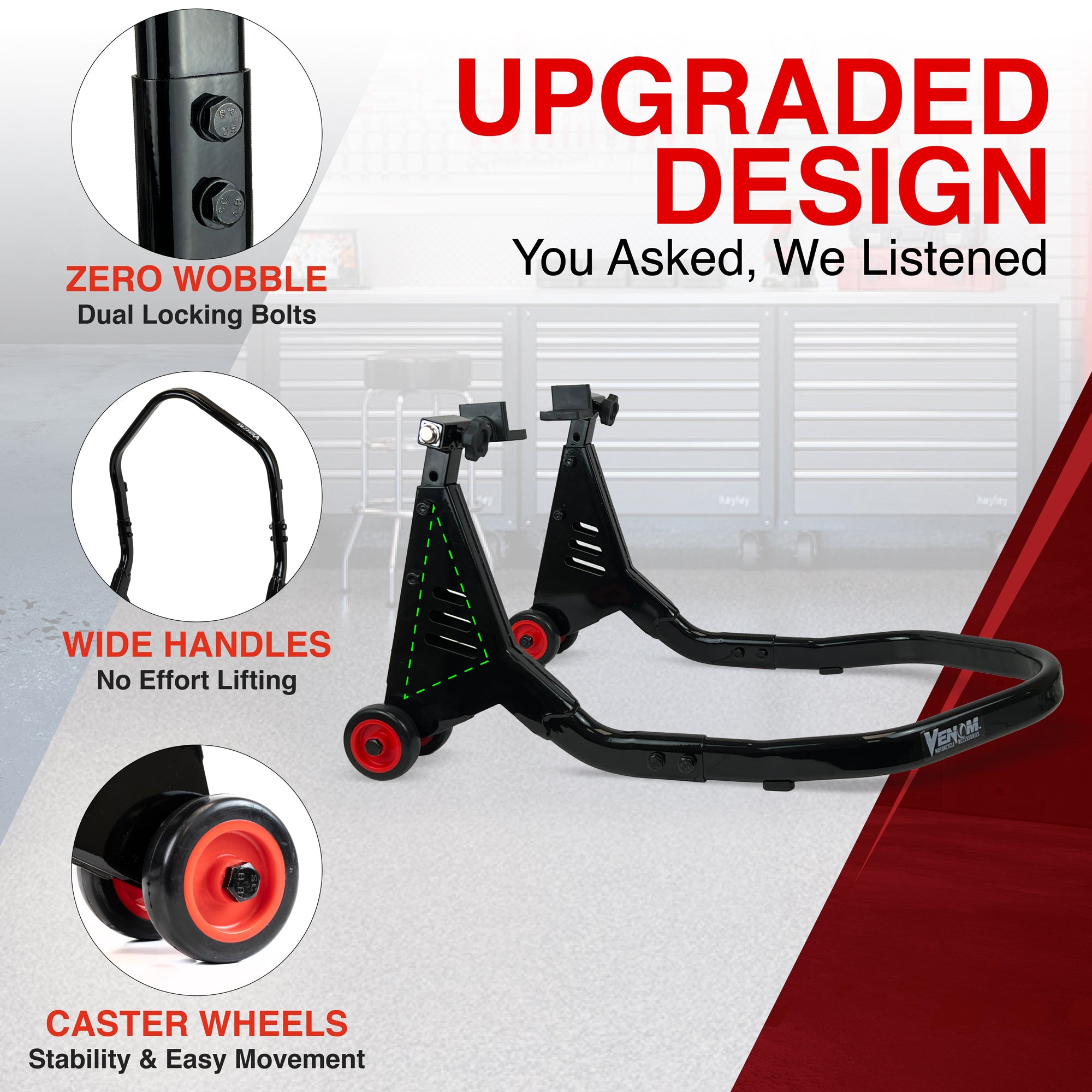 Venom Motorcycle Rear Stand Paddle Lift, Universal Sport Bike Rear Wheel Motorcycle Lift Stand