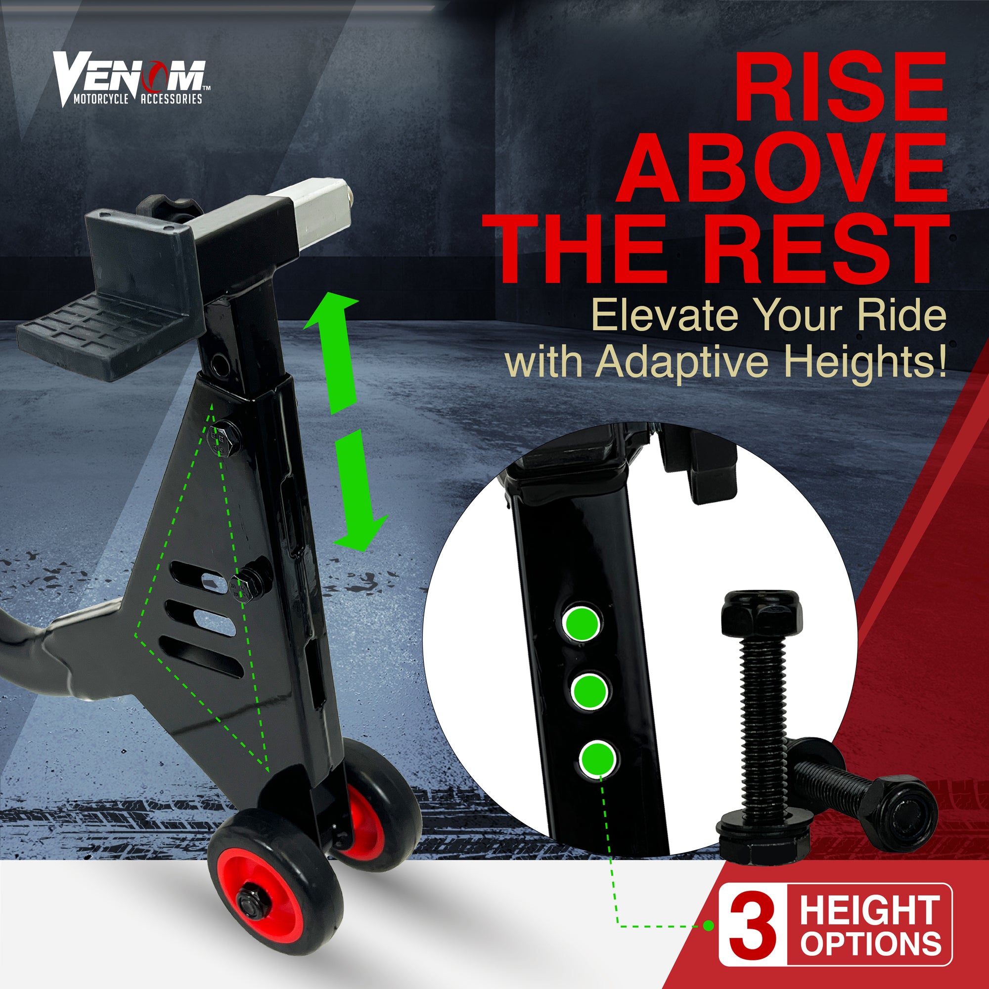 Venom Motorcycle Rear Stand Paddle Lift, Universal Sport Bike Rear Wheel Motorcycle Lift Stand