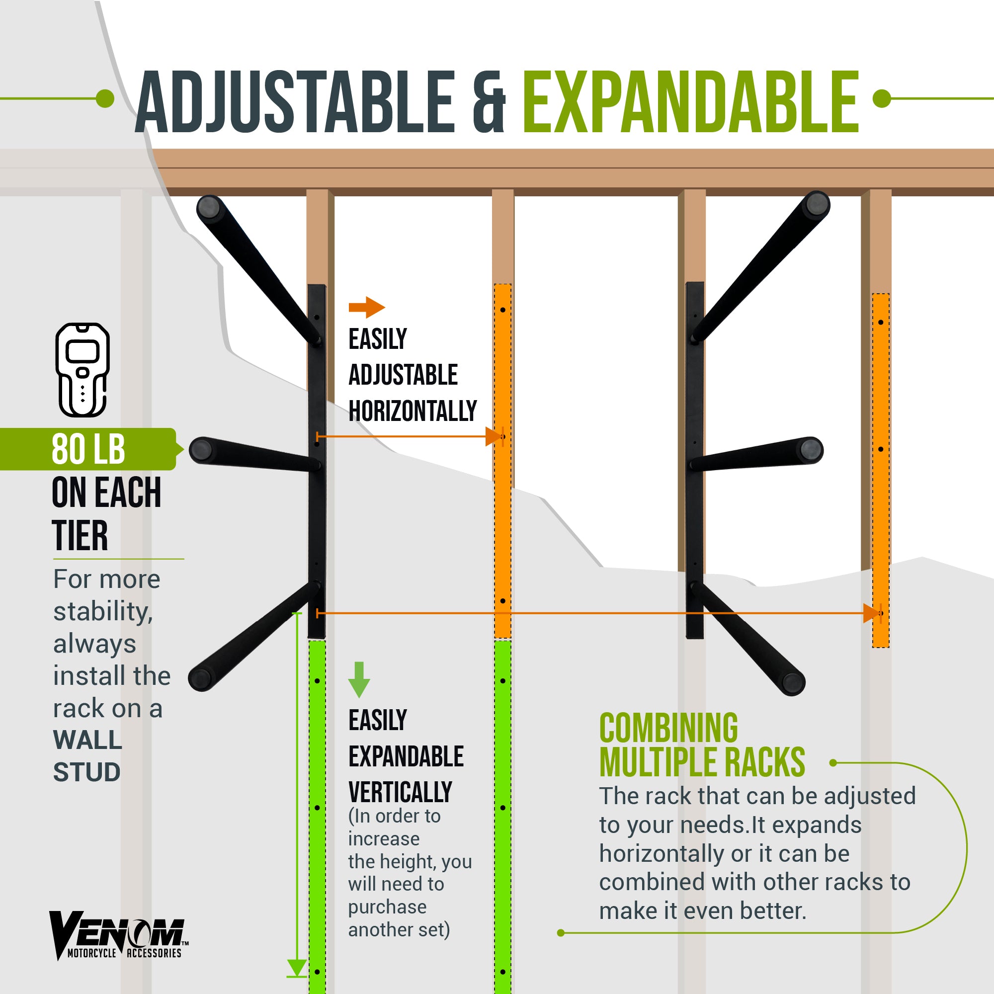 Wall Mount Tool Rack Garage Organizers and Storage, Lumber Storage Rack, 3 Level Utility Racks, Heavy Duty Shelving, Ladder Storage, Wood Storage Shelf, Holds Up To 240lbs
