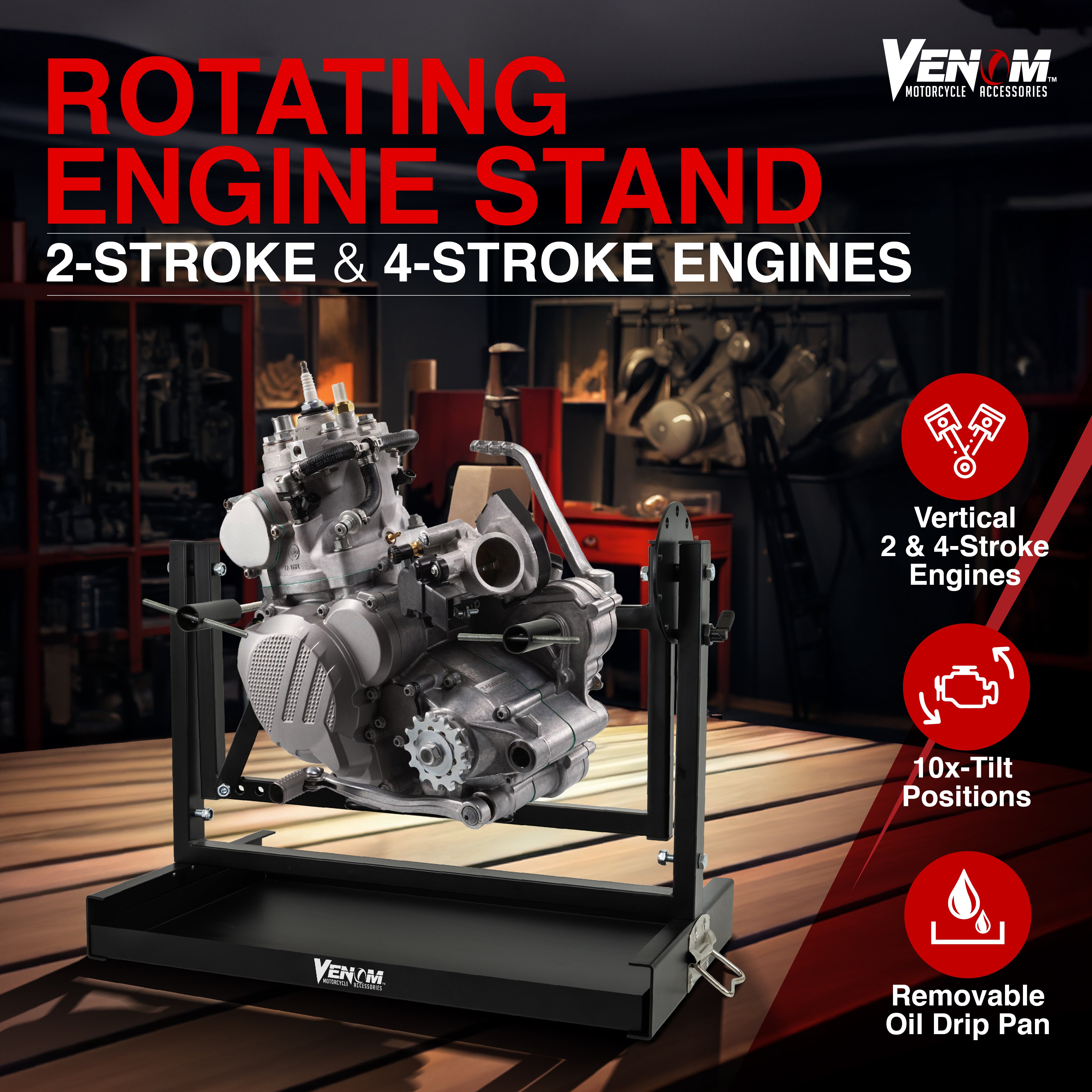 Venom Engine Stand for All Vertical-Type Single Cylinder 2 or 4-Stroke Engine