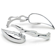 Chrome Tear Drop Flame Custom Rearview Mirrors Harley Motorcycle Cruiser + Bolts