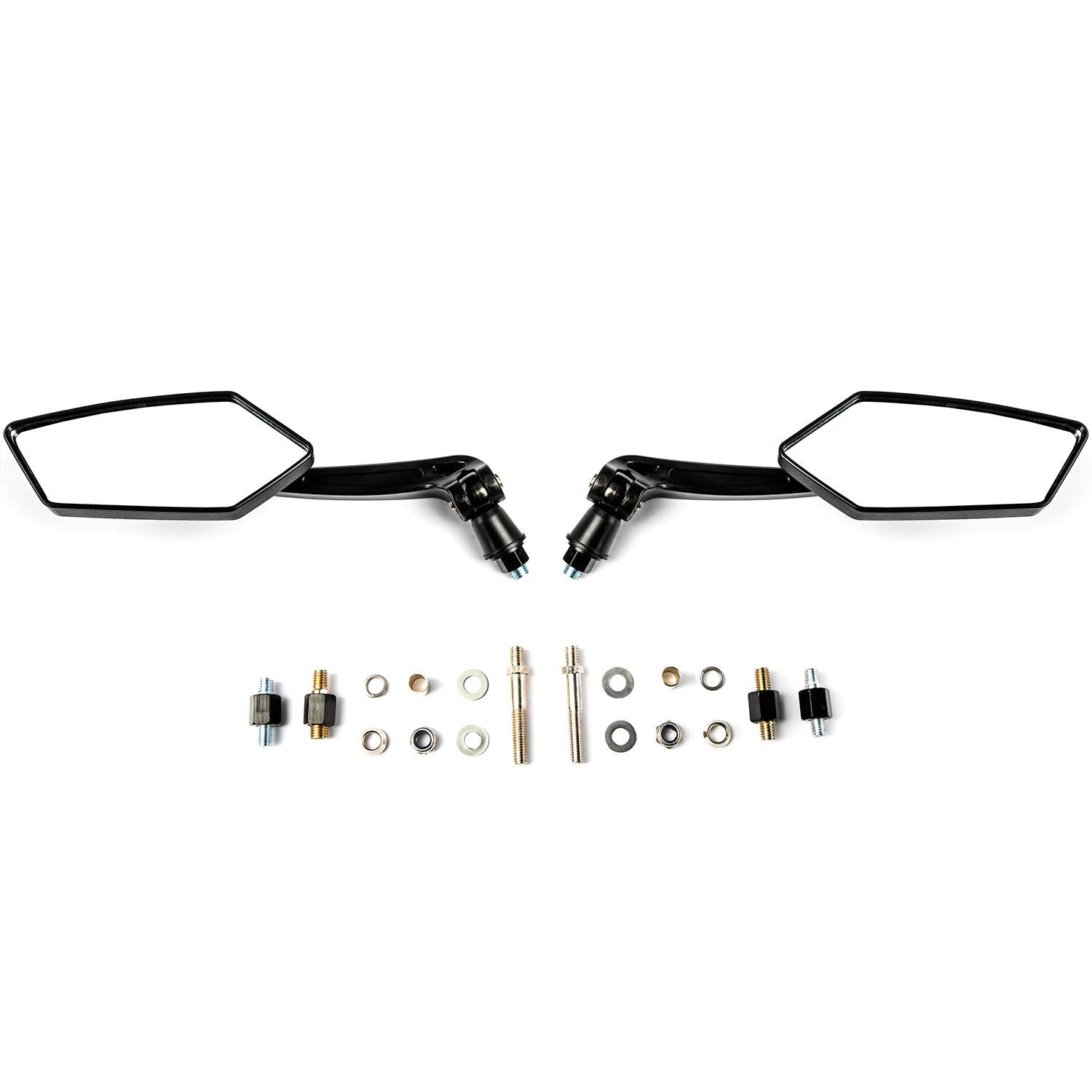 Universal Motorcycle Cruiser Scooter Moped ATV Mirrors Black M8 + M10 Adapters