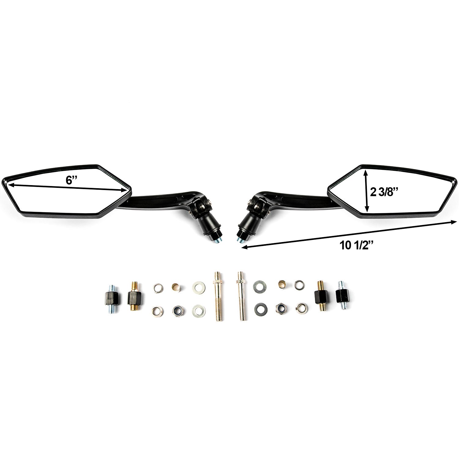 Universal Motorcycle Cruiser Scooter Moped ATV Mirrors Black M8 + M10 Adapters