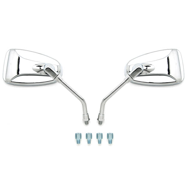 Universal Motorcycle Cruiser Scooter Moped ATV Mirrors Chrome + Bolt Adapters