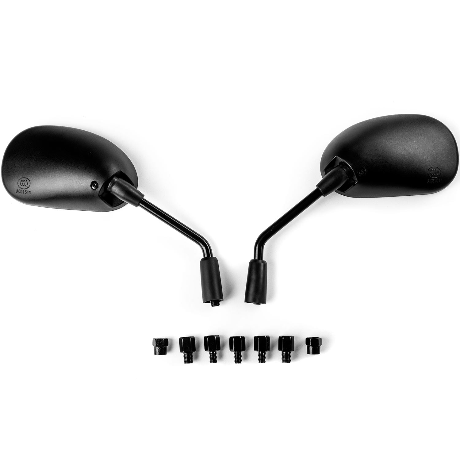 Universal Motorcycle Cruiser Scooter Moped ATV Mirrors Black + Bolt Adapters