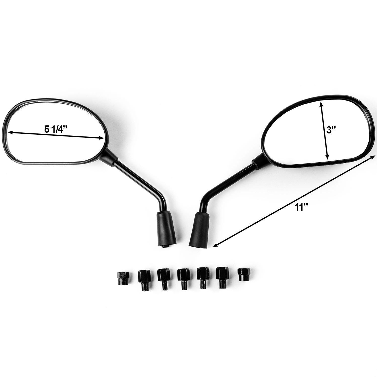 Universal Motorcycle Cruiser Scooter Moped ATV Mirrors Black + Bolt Adapters