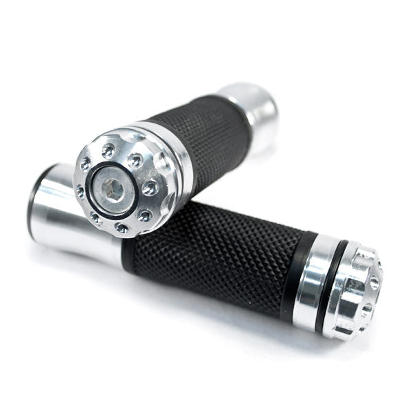 Universal Motorcycle Street Bike Silver Hand Grips Bar Ends (7/8")