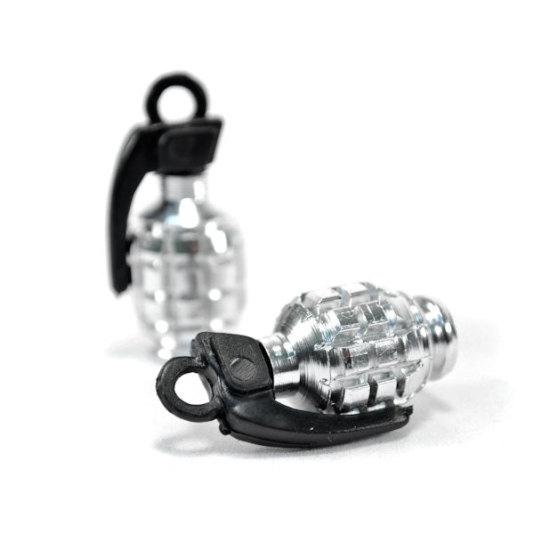 Pair Silver Grenade Tire Wheel Valve Stem Caps