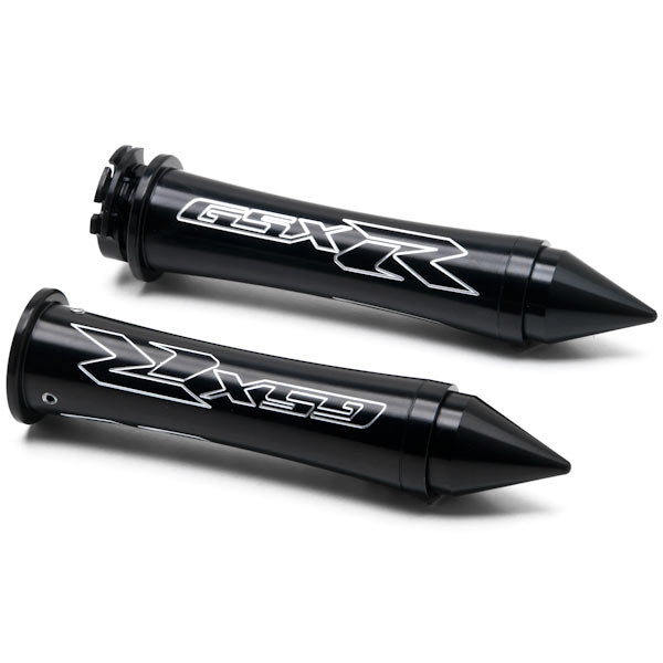 Black Suzuki GSXR Hand Grips w/ "GSXR" Logo Spiked Bar Ends