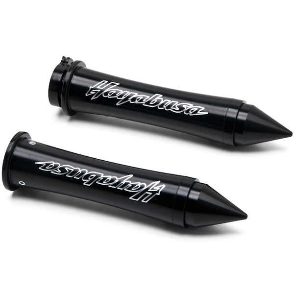 Black Suzuki Hayabusa Hand Grips w/ "Hayabusa" Logo Spiked Bar Ends