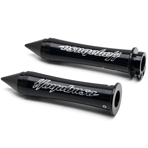 Black Suzuki Hayabusa Hand Grips w/ "Hayabusa" Logo Spiked Bar Ends