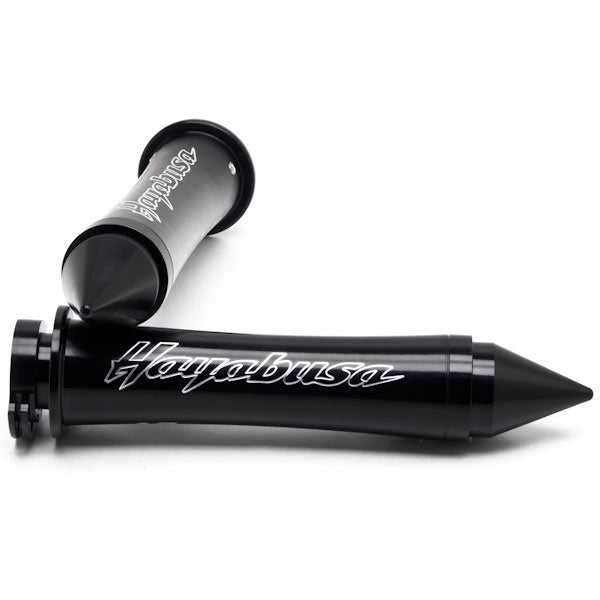 Black Suzuki Hayabusa Hand Grips w/ "Hayabusa" Logo Spiked Bar Ends