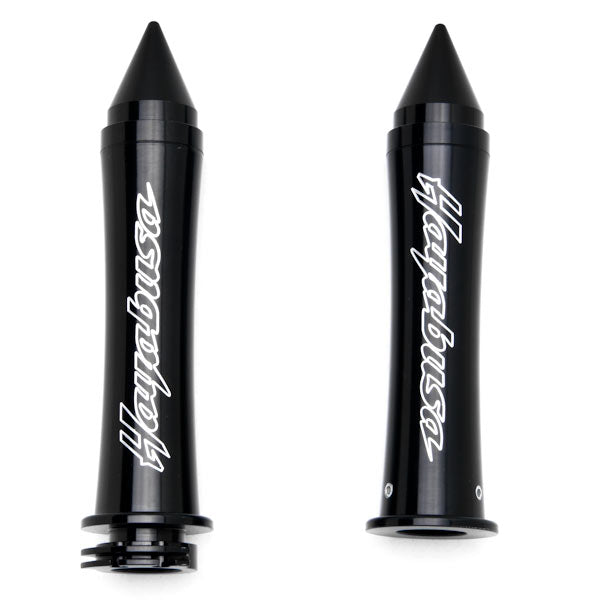 Black Suzuki Hayabusa Hand Grips w/ "Hayabusa" Logo Spiked Bar Ends