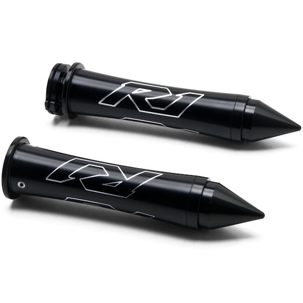 Black Yamaha R1 Hand Grips w/ "R1" Logo Spiked Bar Ends