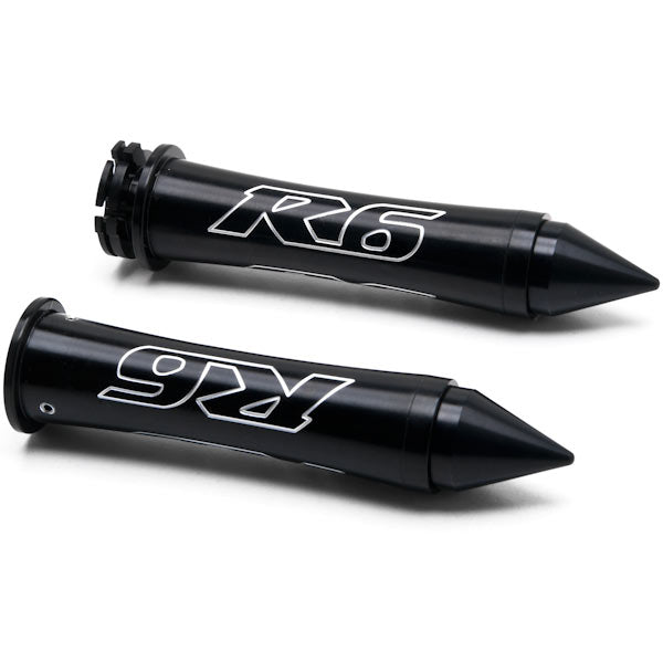 Black Yamaha R6 Hand Grips w/ "R6" Logo Spiked Bar Ends