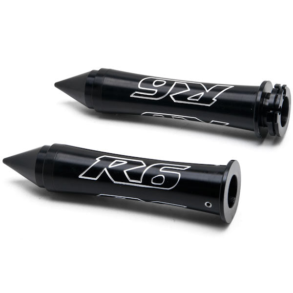 Black Yamaha R6 Hand Grips w/ "R6" Logo Spiked Bar Ends