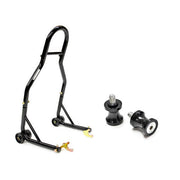 Venom Motorcycle Rear Wheel Swingarm Spool Lift Stand + 6mm Black Swingarm Spools