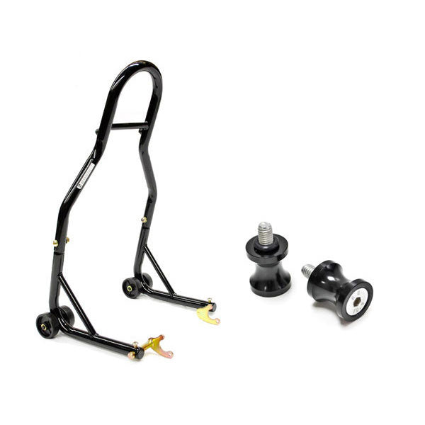 Venom Motorcycle Rear Wheel Swingarm Spool Lift Stand + 6mm Black Swingarm Spools