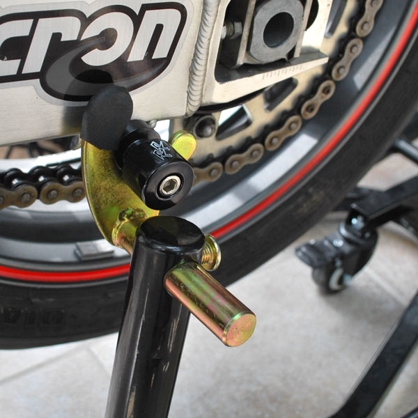 Venom Motorcycle Rear Wheel Swingarm Spool Lift Stand + 6mm Black Swingarm Spools