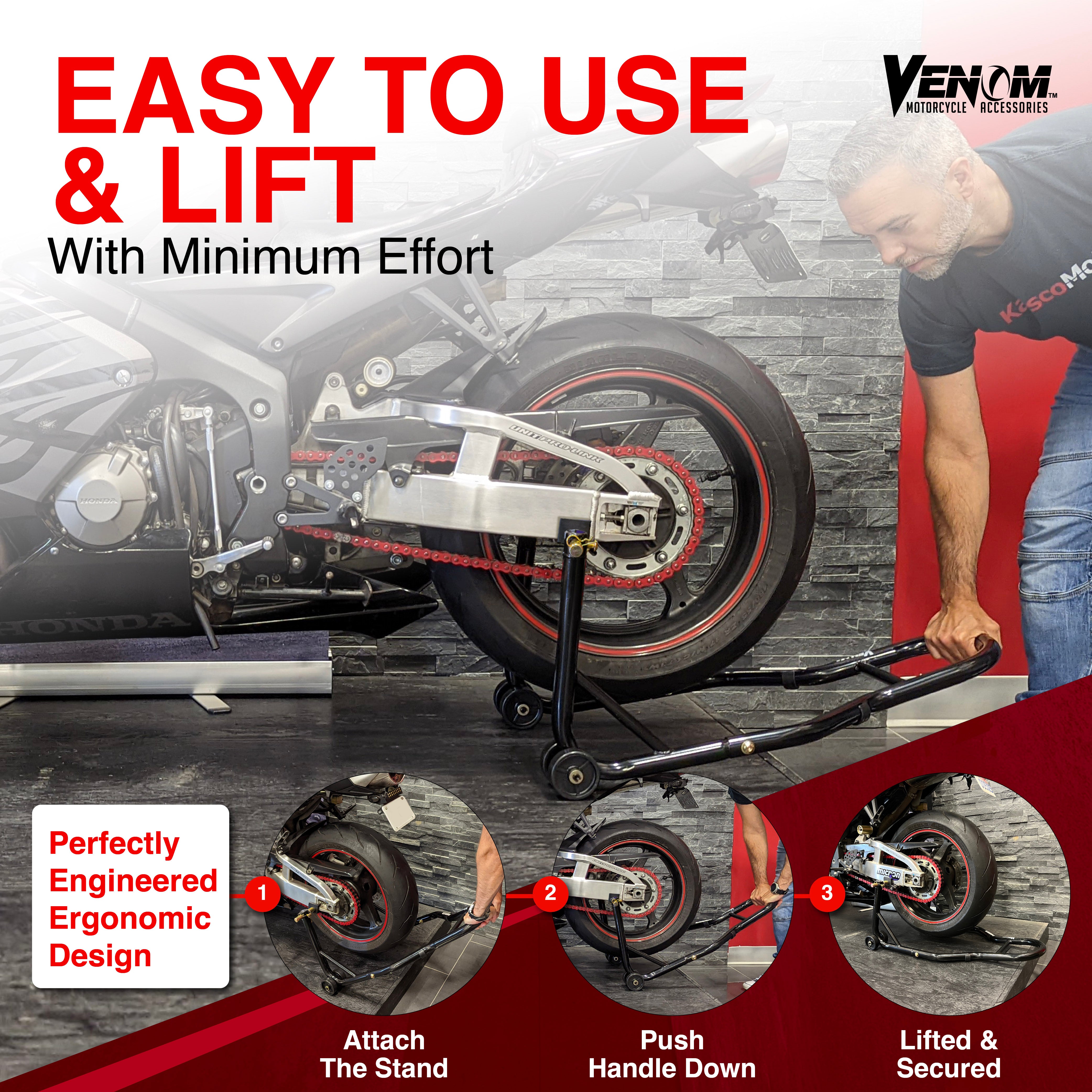 Venom Motorcycle Rear Wheel Swingarm Paddle Lift Stand