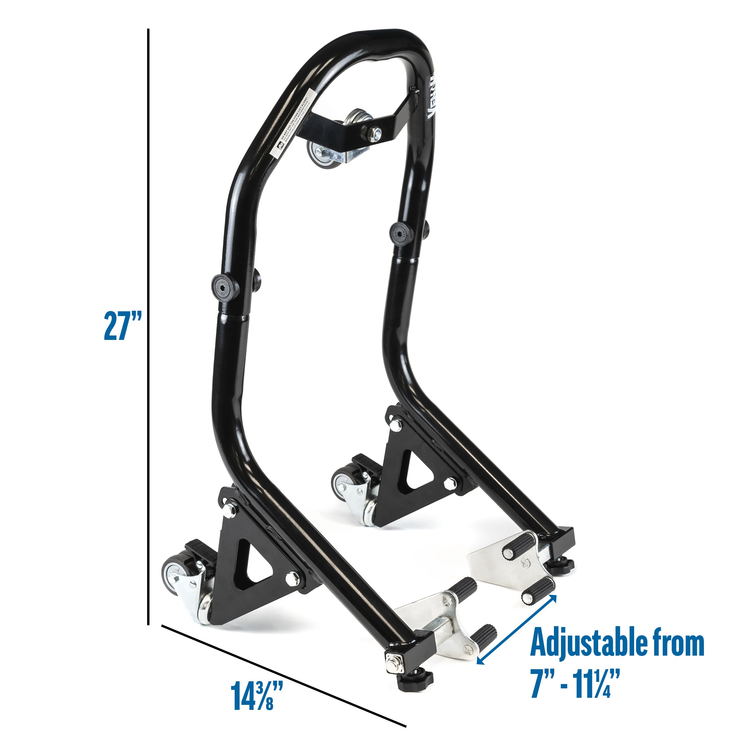 Venom Motorcycle Front Wheel Lift Stand with Dolly Wheels, Fork Lift Attachments, Black
