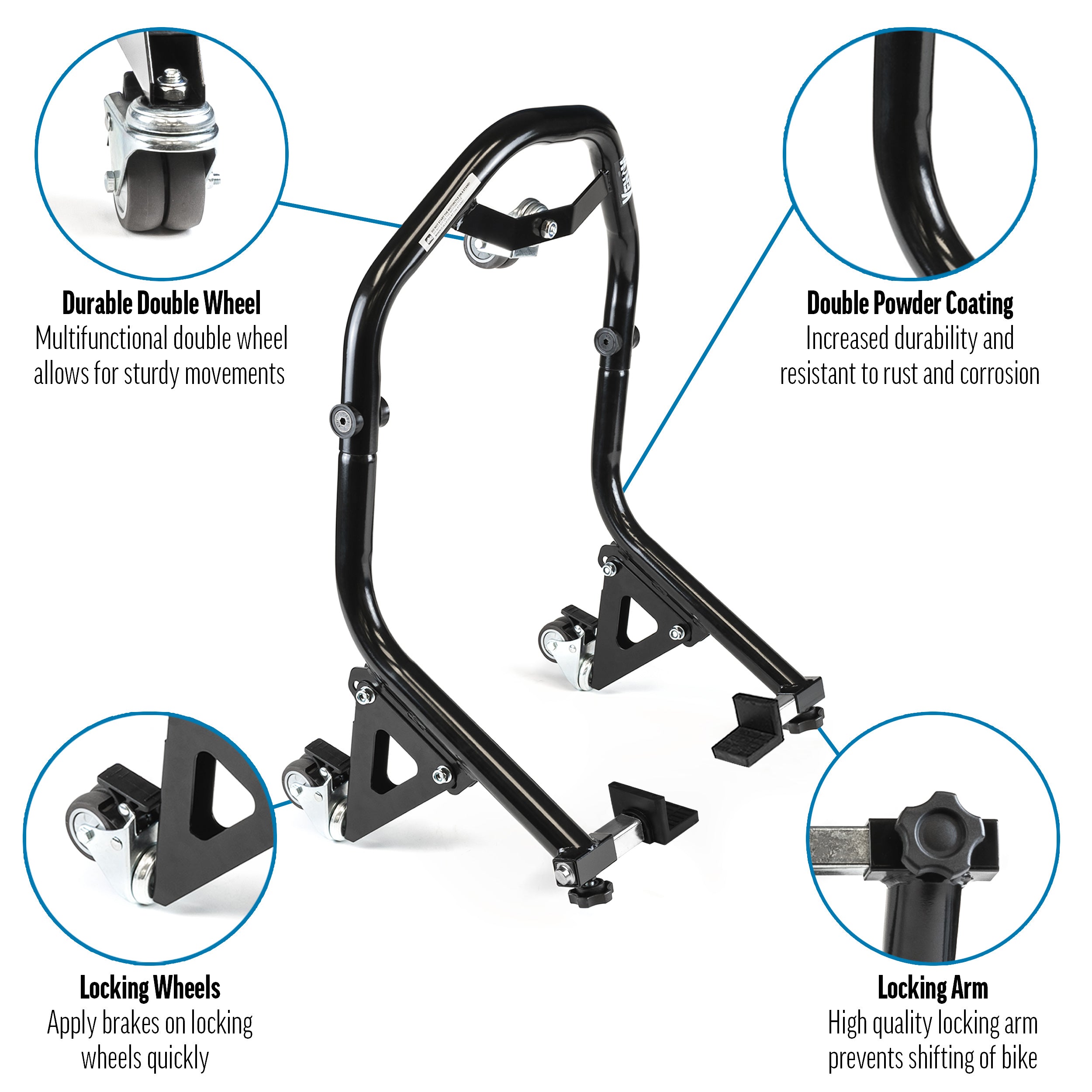 Venom Motorcycle Rear Wheel Lift Stand with Dolly Wheels, Paddle Lift Attachments, Black