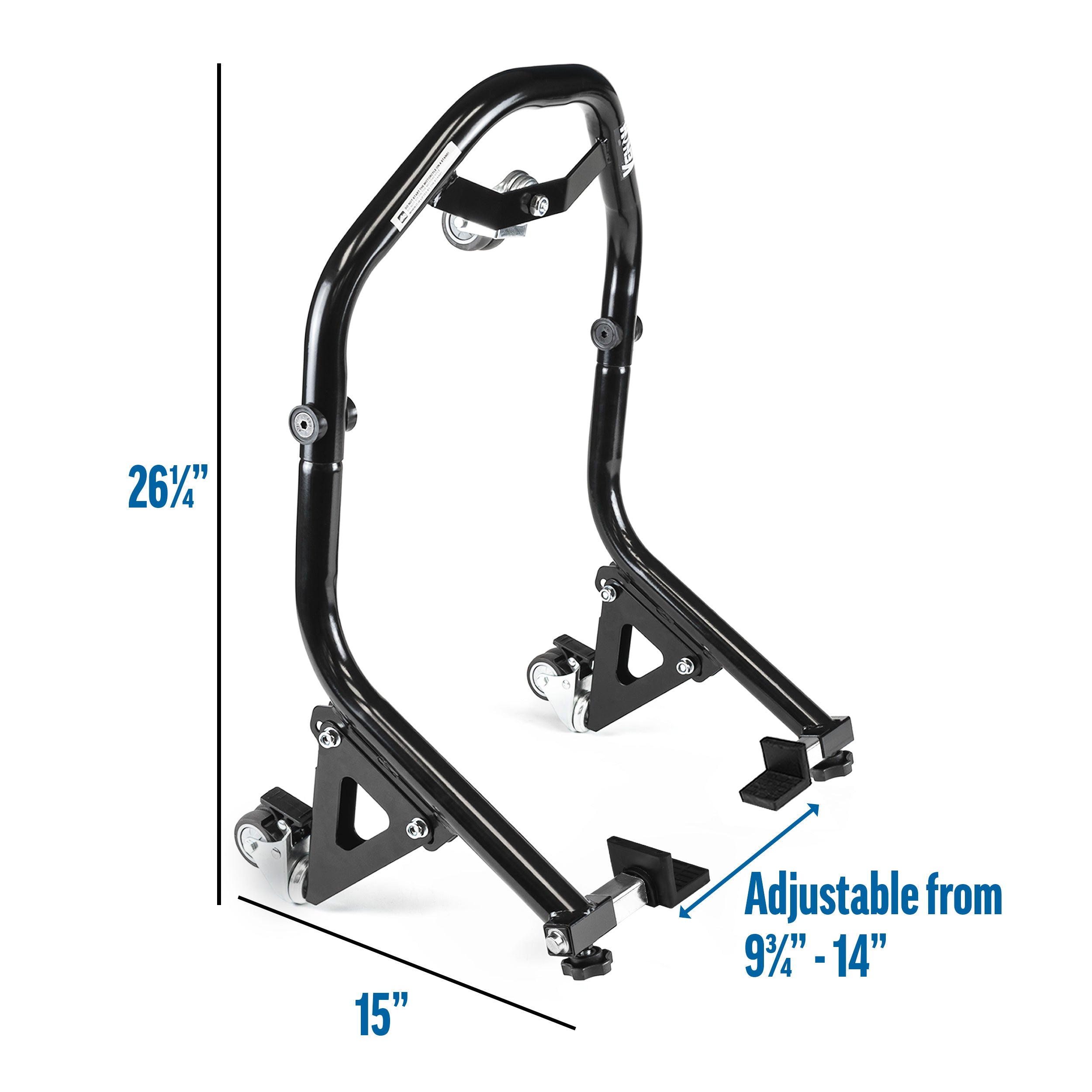 Venom Motorcycle Rear Wheel Lift Stand with Dolly Wheels, Paddle Lift Attachments, Black