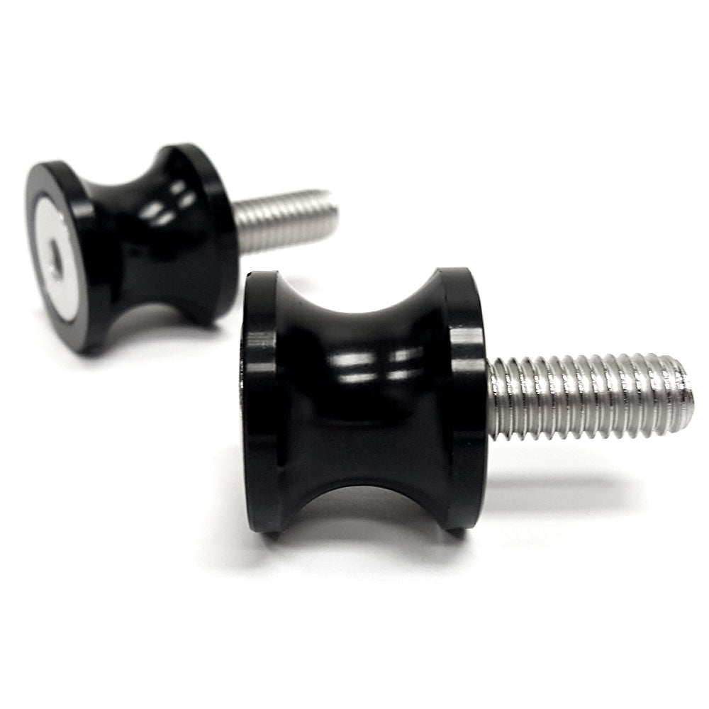 Low Profile 8mm Black Swingarm Spools (Fits Most Honda / Suzuki Bikes)