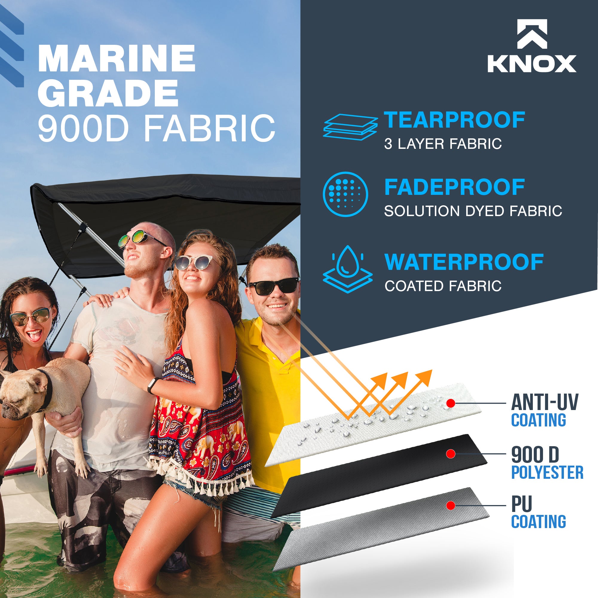 KNOX Universal 2 Bow Bimini Top Replacement Canvas