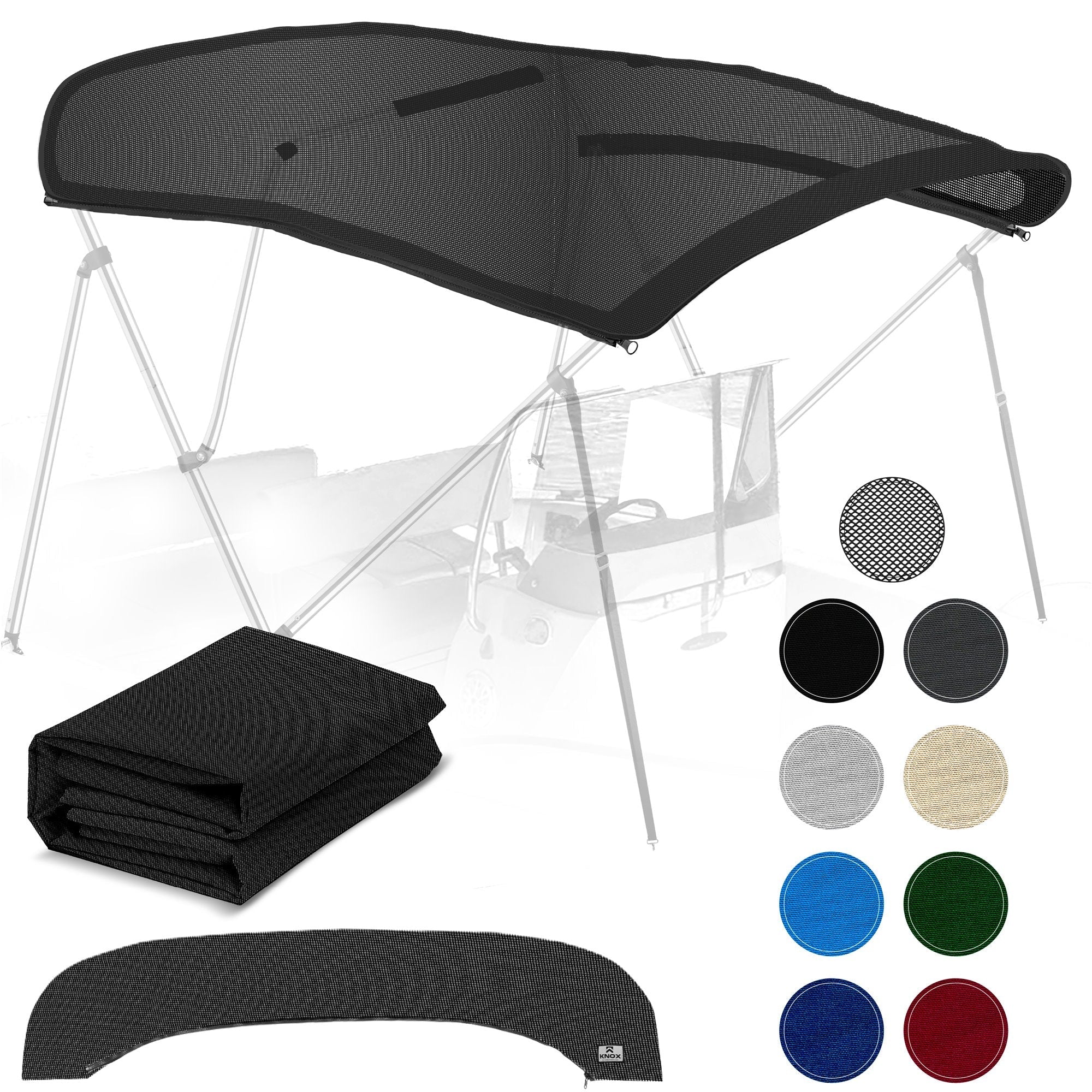 KNOX Universal 3 Bow Mesh Bimini Top Replacement Canvas withStorage Boot