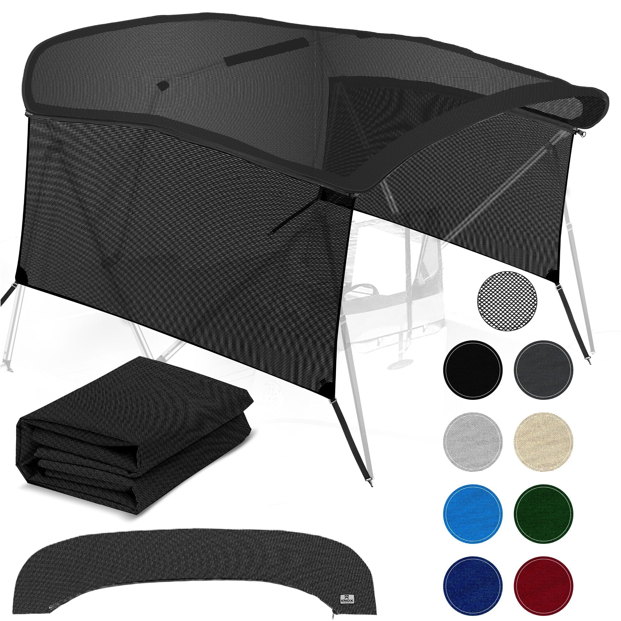 KNOX Universal 3 Bow Mesh Bimini Top Replacement Canvas & Sidewalls with Storage Boot