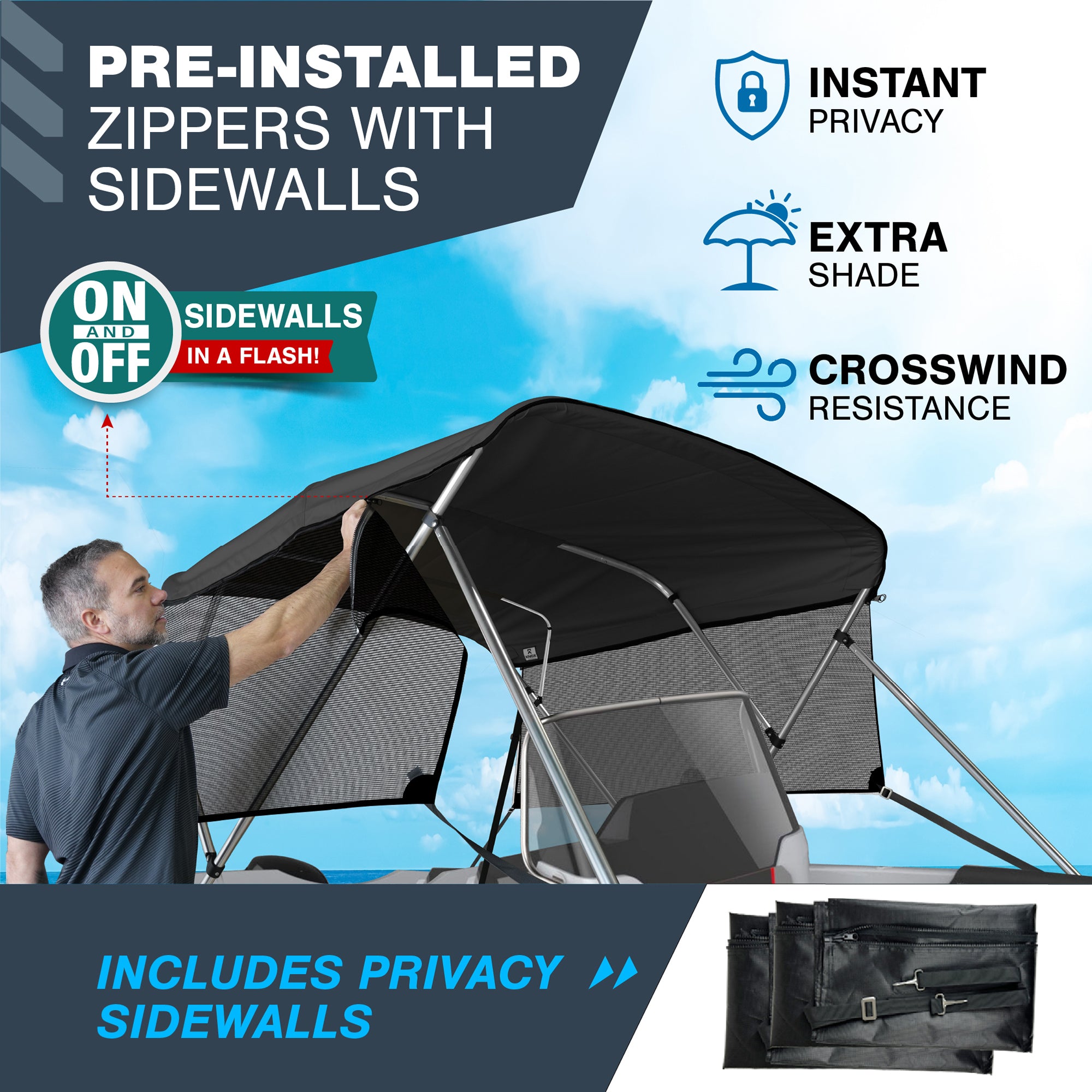 KNOX Universal 4 Bow Bimini Top Replacement Canvas & Mesh Sidewalls
