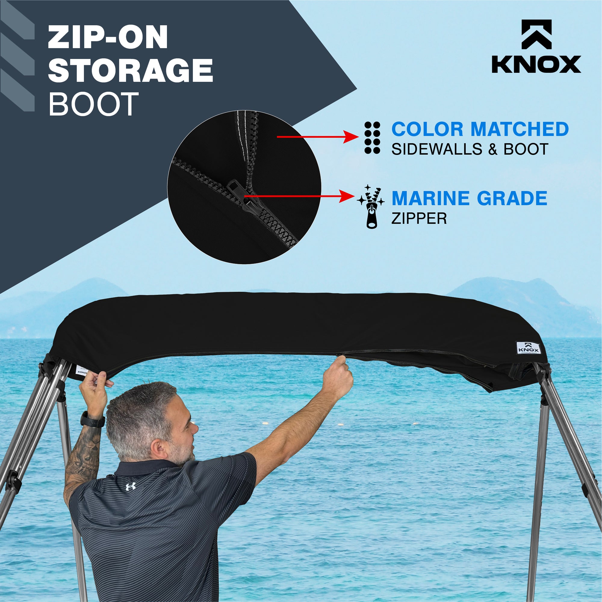 KNOX Universal 4 Bow Mesh Bimini Top Replacement Canvas & Sidewalls with Storage Boot