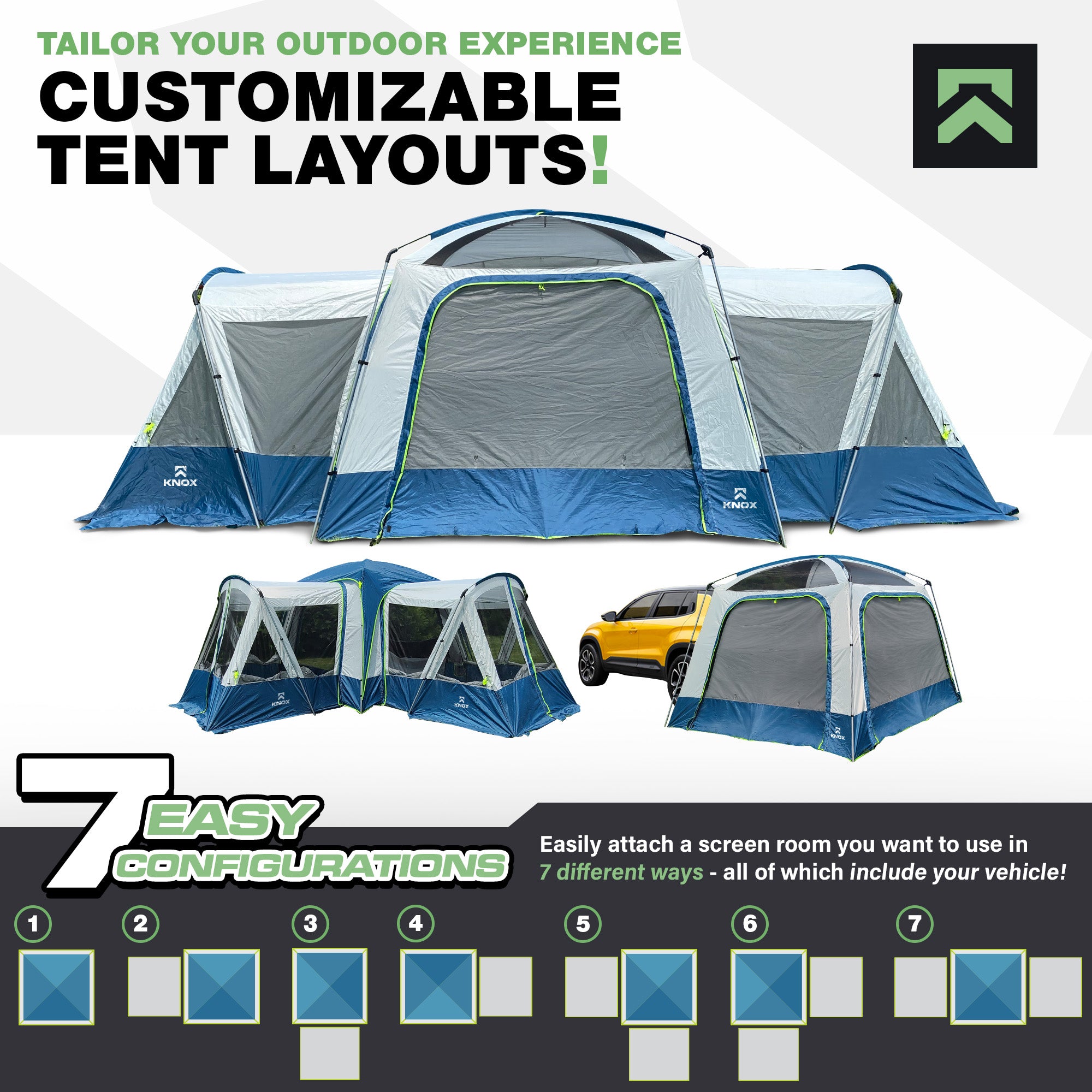 KNOX Customizable SUV Tents Water Resistant 10-Person Tent, Blue And Grey