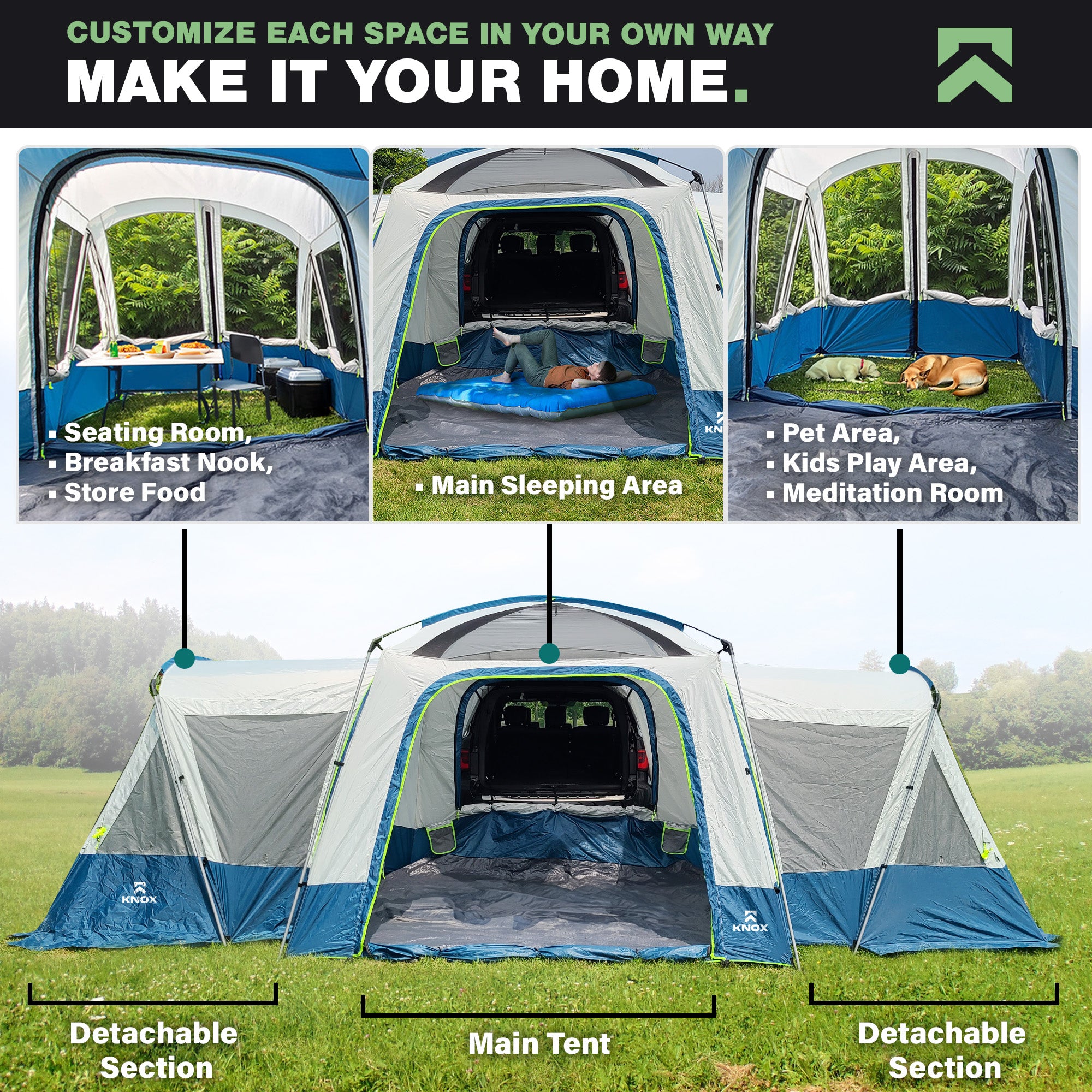 KNOX Customizable SUV Tents Water Resistant 10-Person Tent, Blue And Grey
