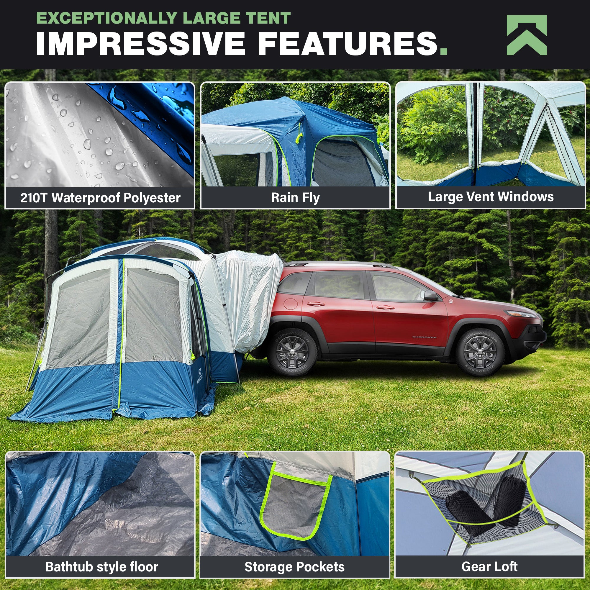 KNOX Customizable SUV Tents Water Resistant 10-Person Tent, Blue And Grey