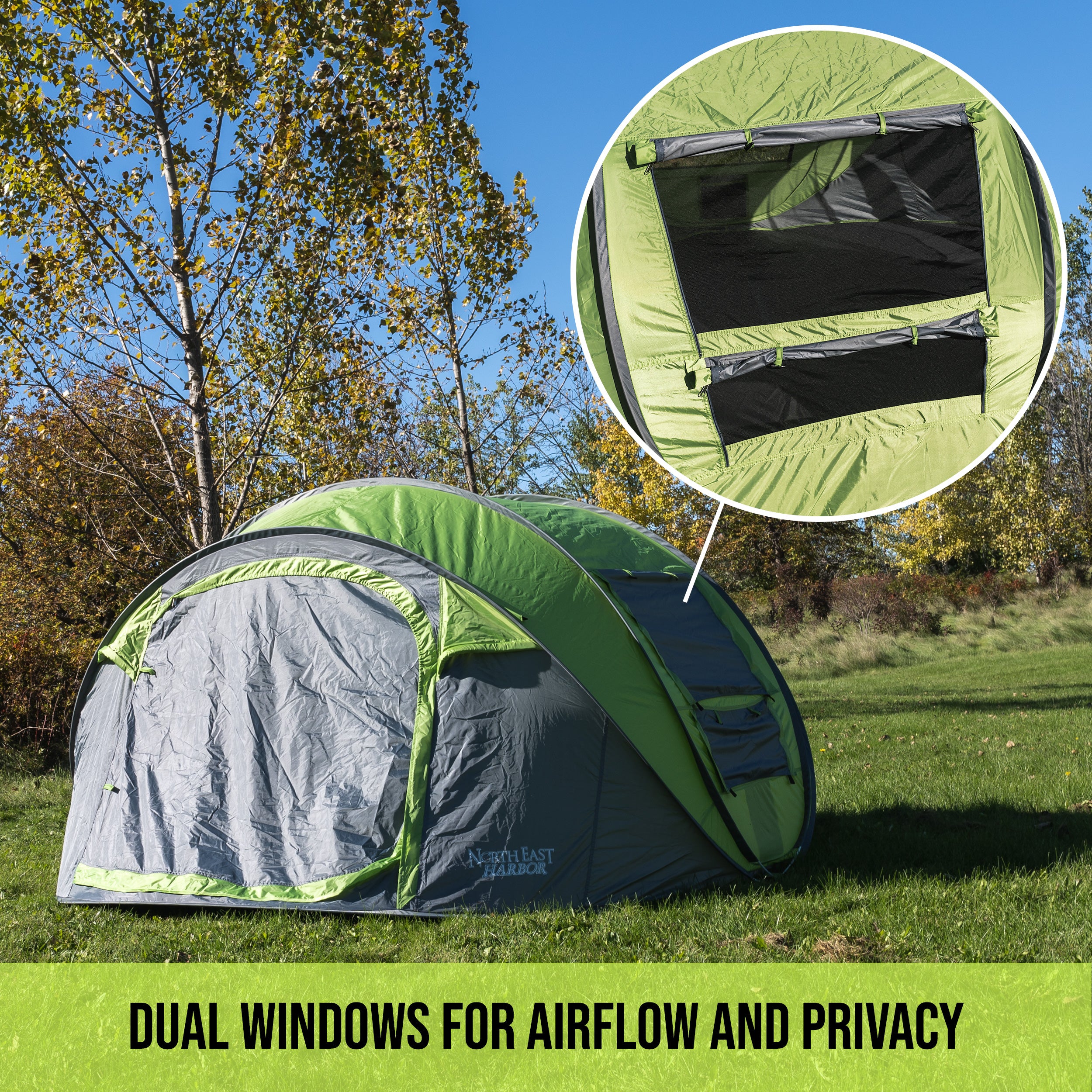 4-Person Instant Pop-up Tent Easy Setup Water Resistant Double Layered Fabric, Portable Tent with Carry Bag, Green, 9.2'L x 6.9'W x 3.9'H