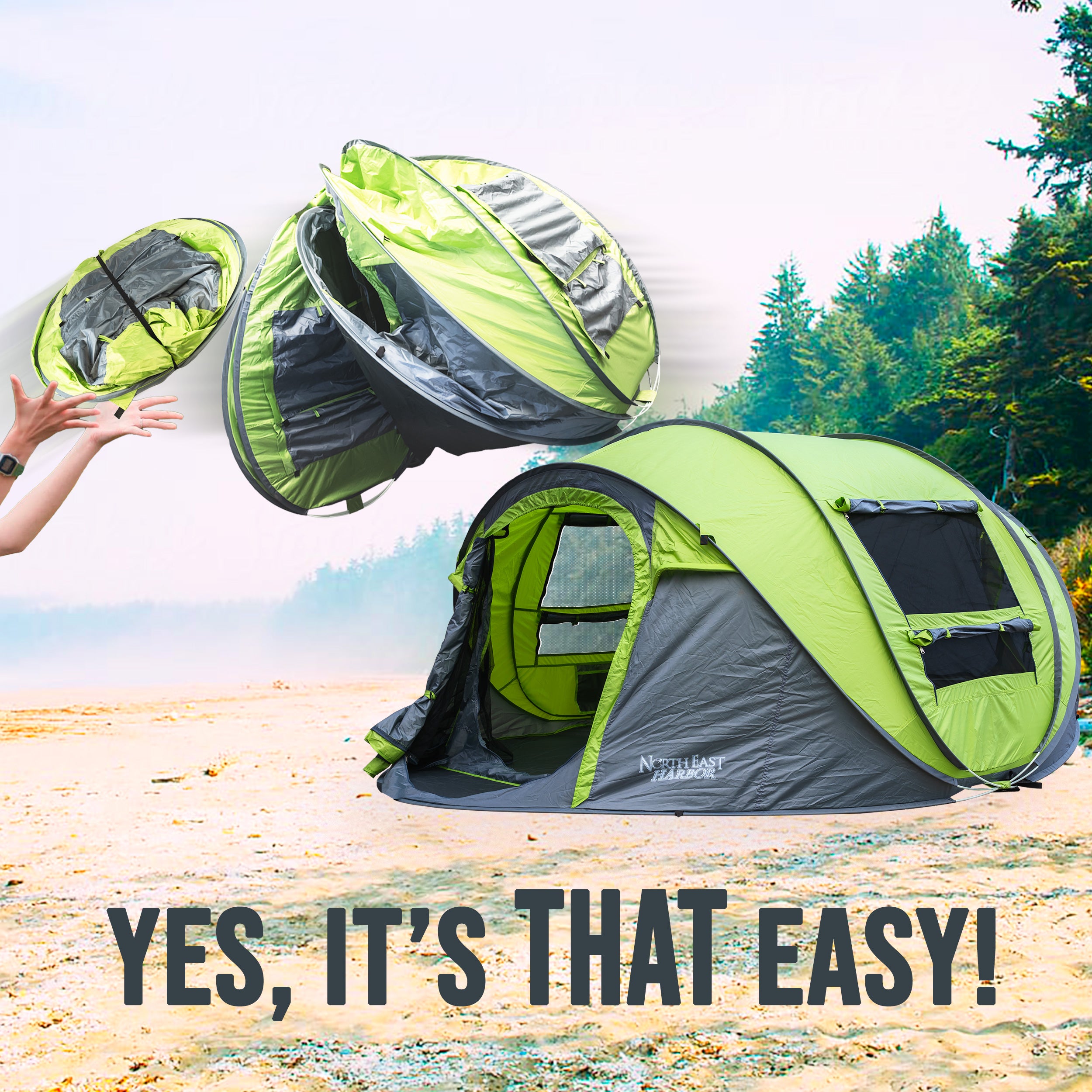 4-Person Instant Pop-up Tent Easy Setup Water Resistant Double Layered Fabric, Portable Tent with Carry Bag, Green, 9.2'L x 6.9'W x 3.9'H