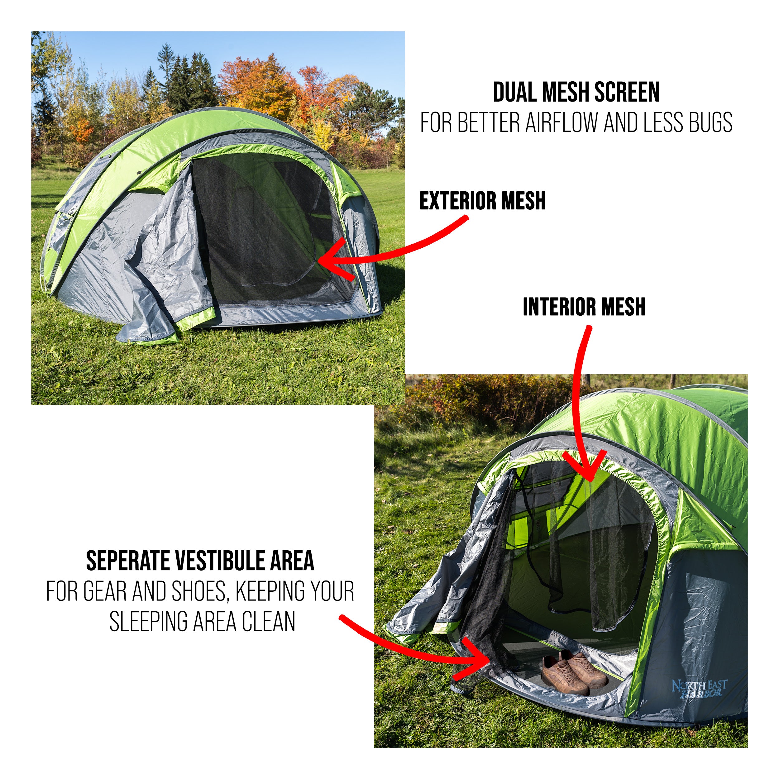 4-Person Instant Pop-up Tent Easy Setup Water Resistant Double Layered Fabric, Portable Tent with Carry Bag, Green, 9.2'L x 6.9'W x 3.9'H